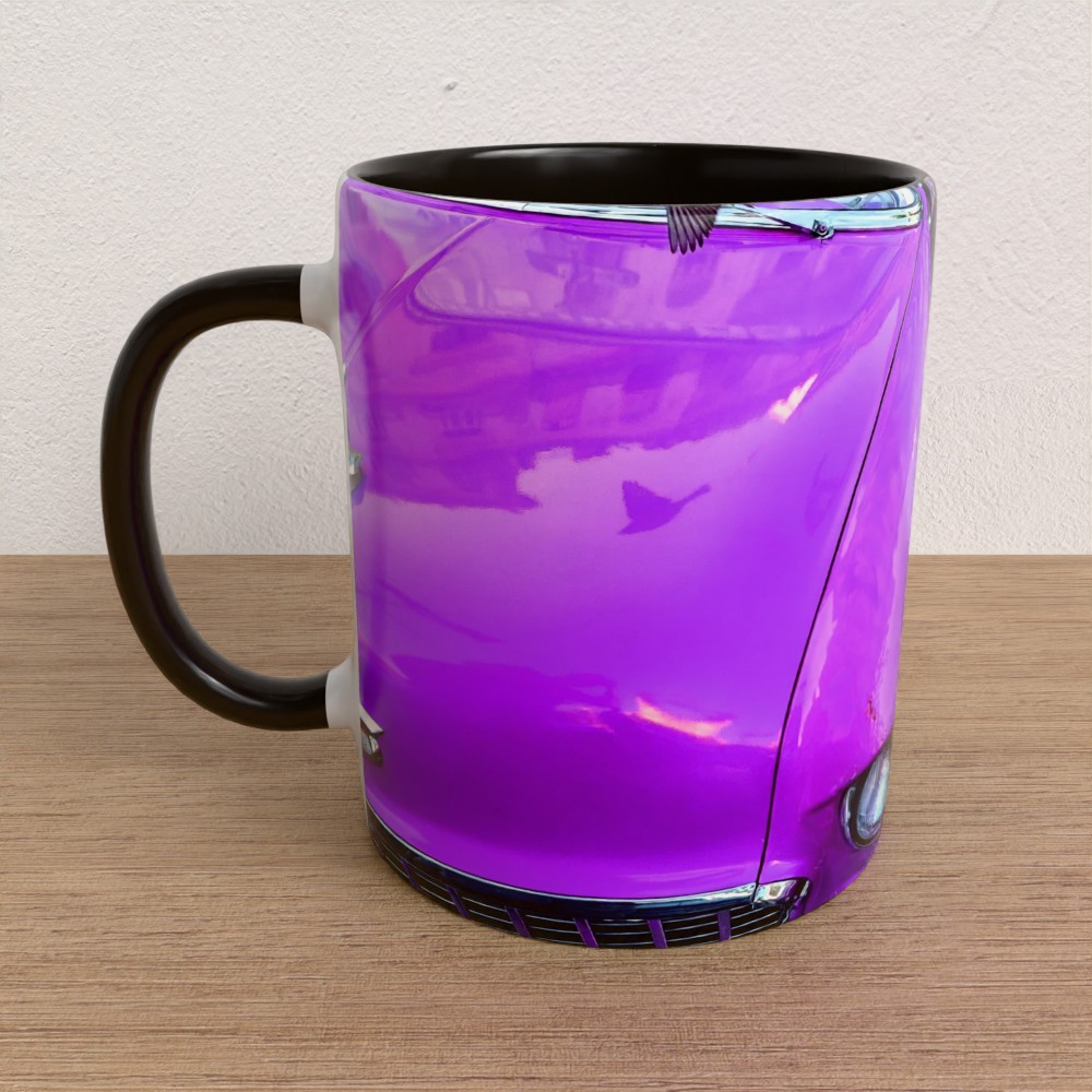Taza con asa e interior de color Negro "Pink Flamingo"