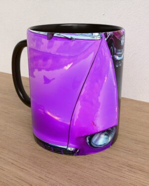 Taza con asa e interior de color Negro "Pink Flamingo"