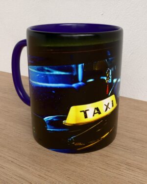 Taza con asa e interior de color Azul "Taxyonduty"