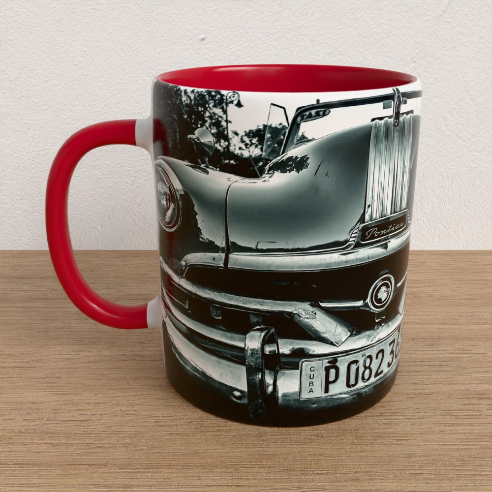 Taza con asa e interior de color Rojo "PontiacChieftain"