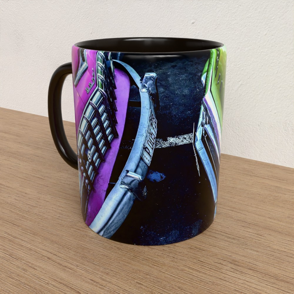 Taza con asa e interior de color Negro "Cara a cara"