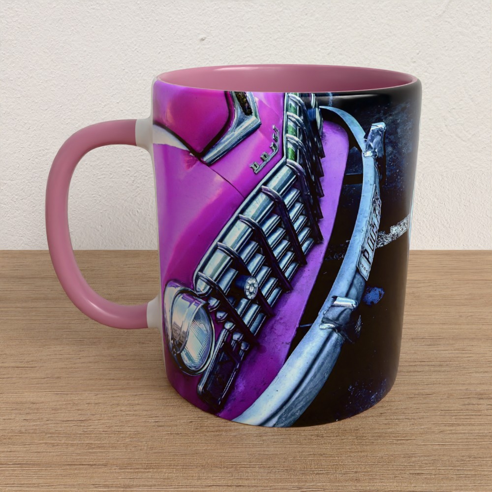 Taza con asa e interior de color Rosa "Cara a cara"