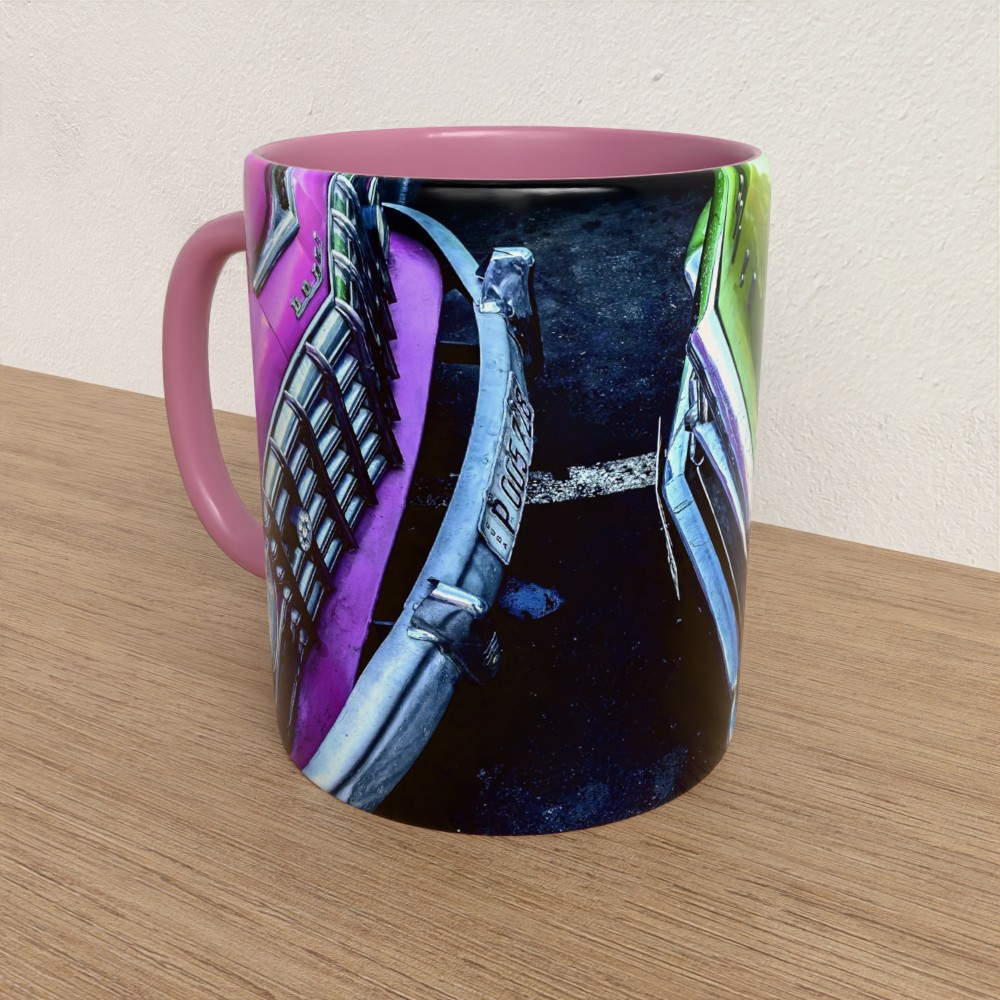 Taza con asa e interior de color Rosa "Cara a cara"