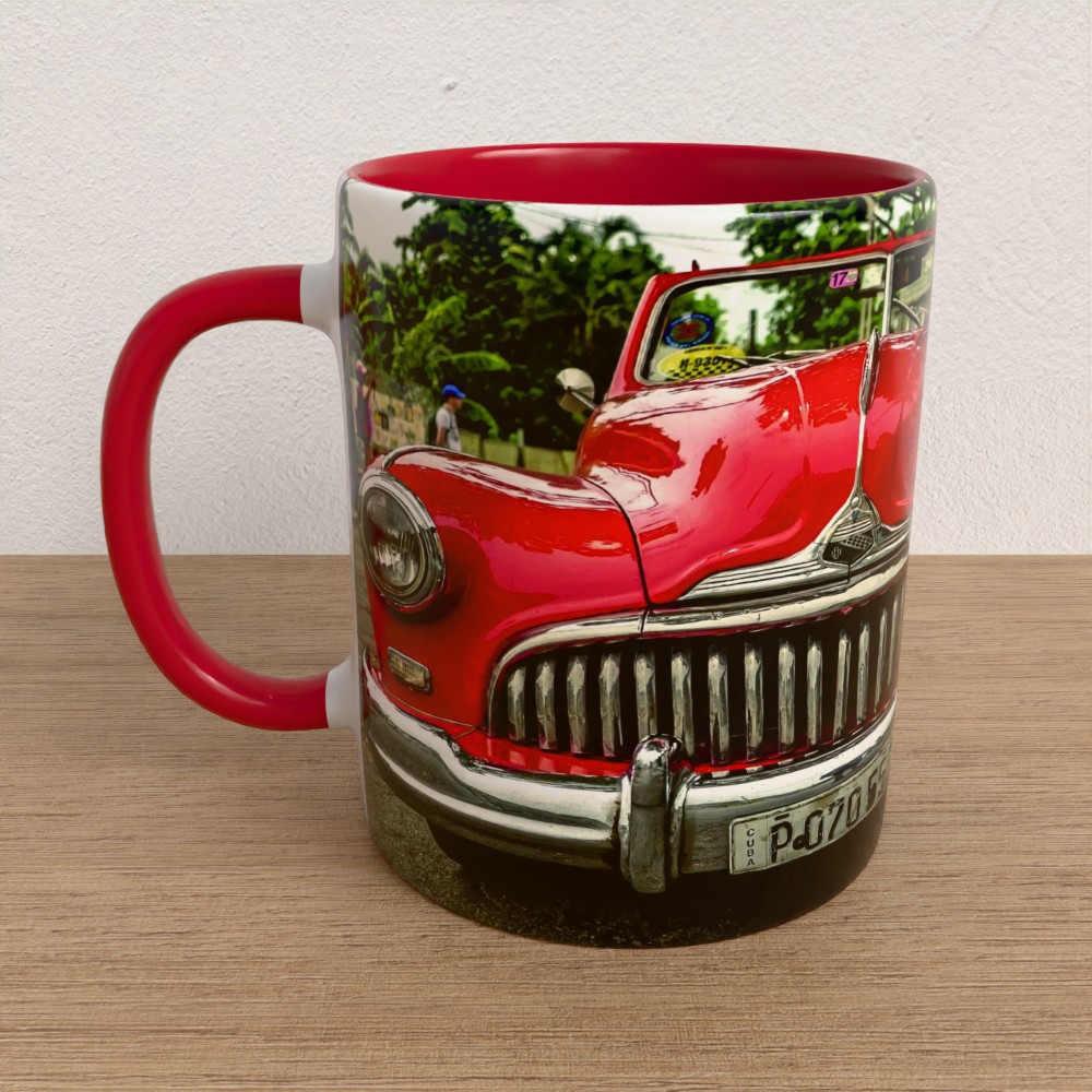 Taza con asa e interior de color Rojo "BocaBallena"