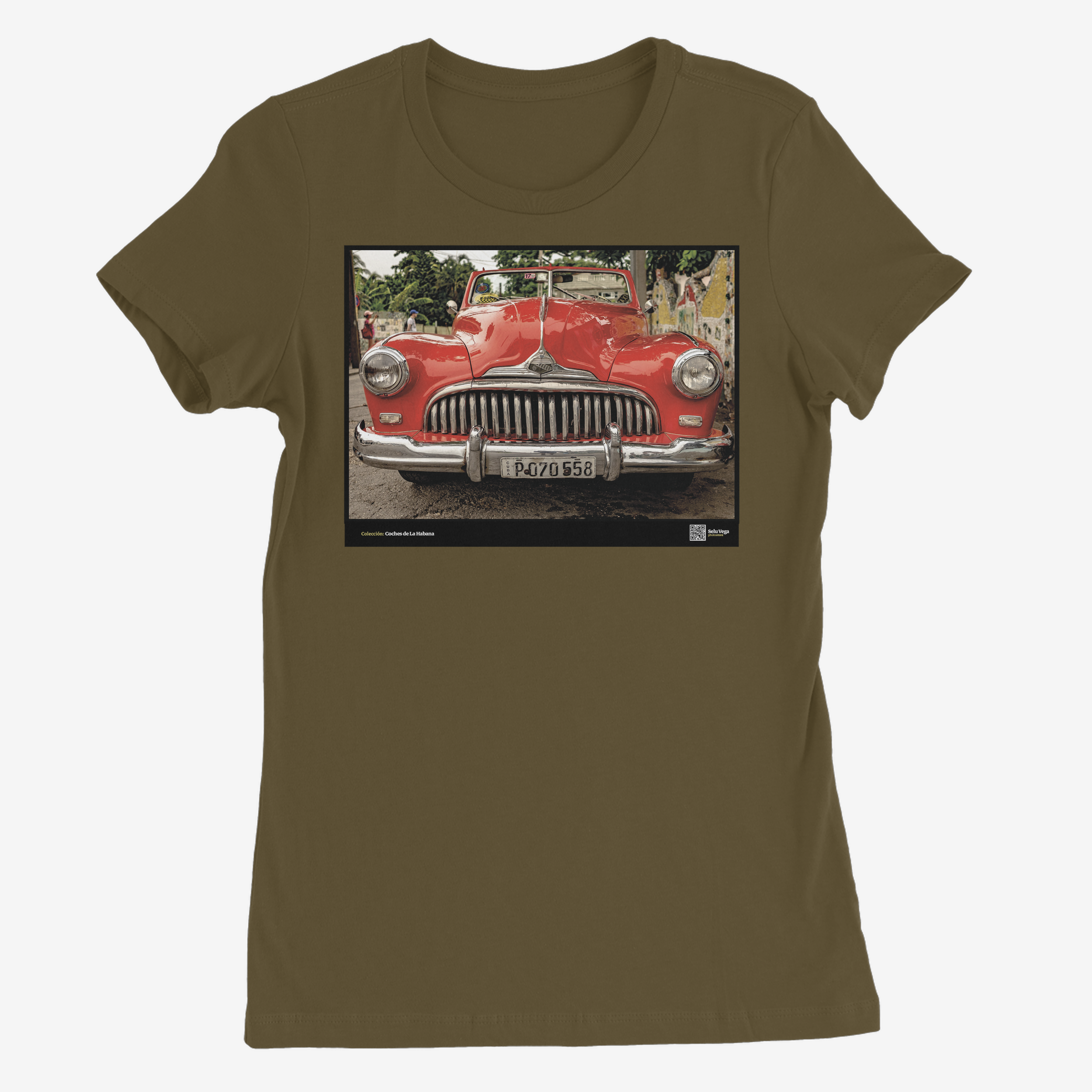 Camiseta Mujer de color Verde Militar "Boca Ballena"